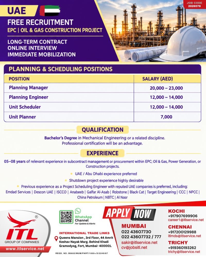 UAE : hiring for an EPC Oil & Gas Construction Project UAE : hiring for an EPC Oil & Gas Construction Project