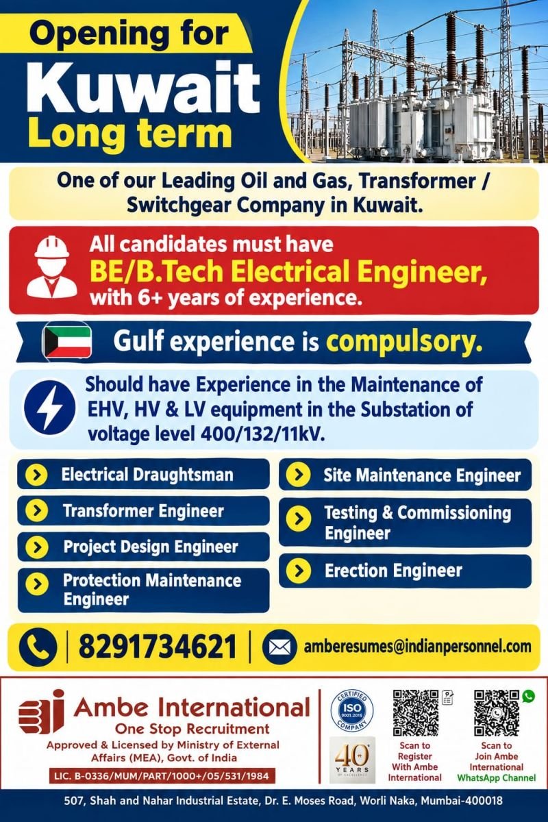 Kuwait Jobs – Long-Term Opening for a Leading Oil & Gas, Transformer / Switchgear Company 