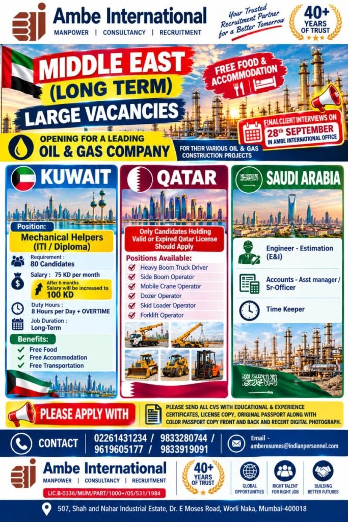 Middle East Jobs 2026 – Large Oil & Gas Vacancies in Kuwait, Qatar & Saudi Arabia