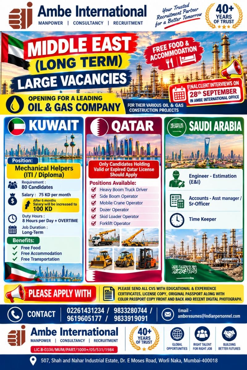 Middle East Jobs 2026 – Large Oil & Gas Vacancies in Kuwait, Qatar & Saudi Arabia