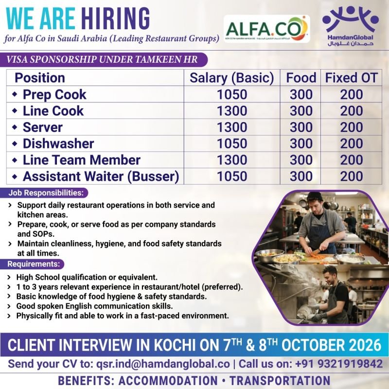 hiring for Alfa Co. in Saudi Arabia