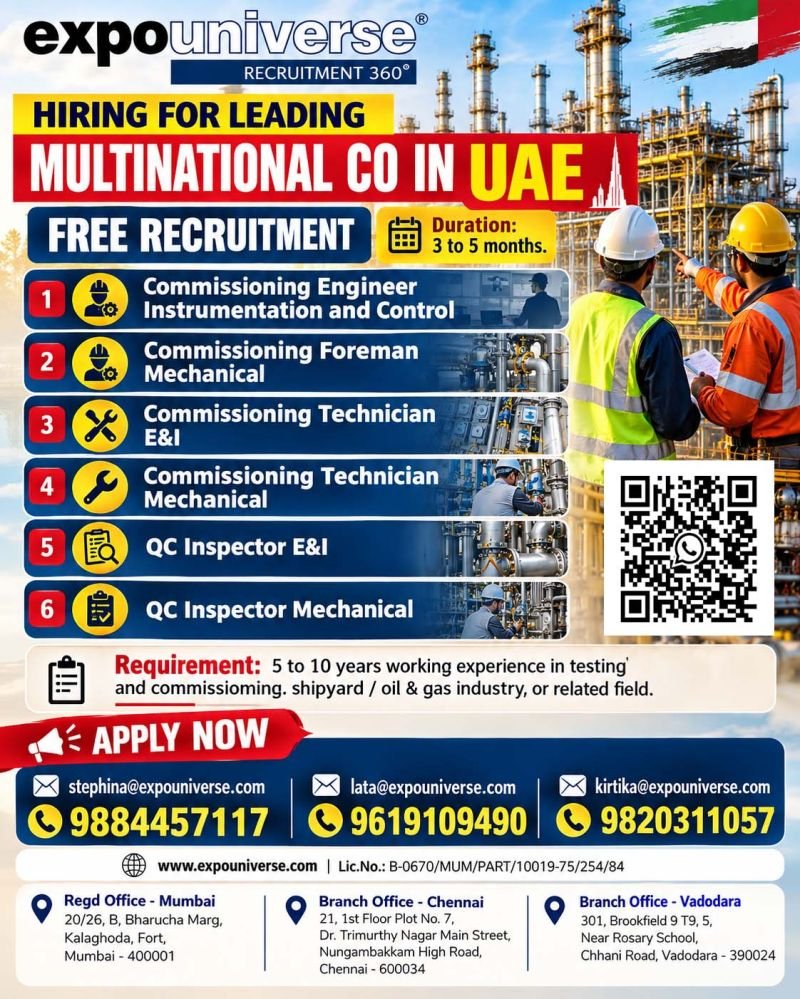 UAE Jobs 2026 – Hiring Commissioning Engineers, Technicians and QC Inspectors