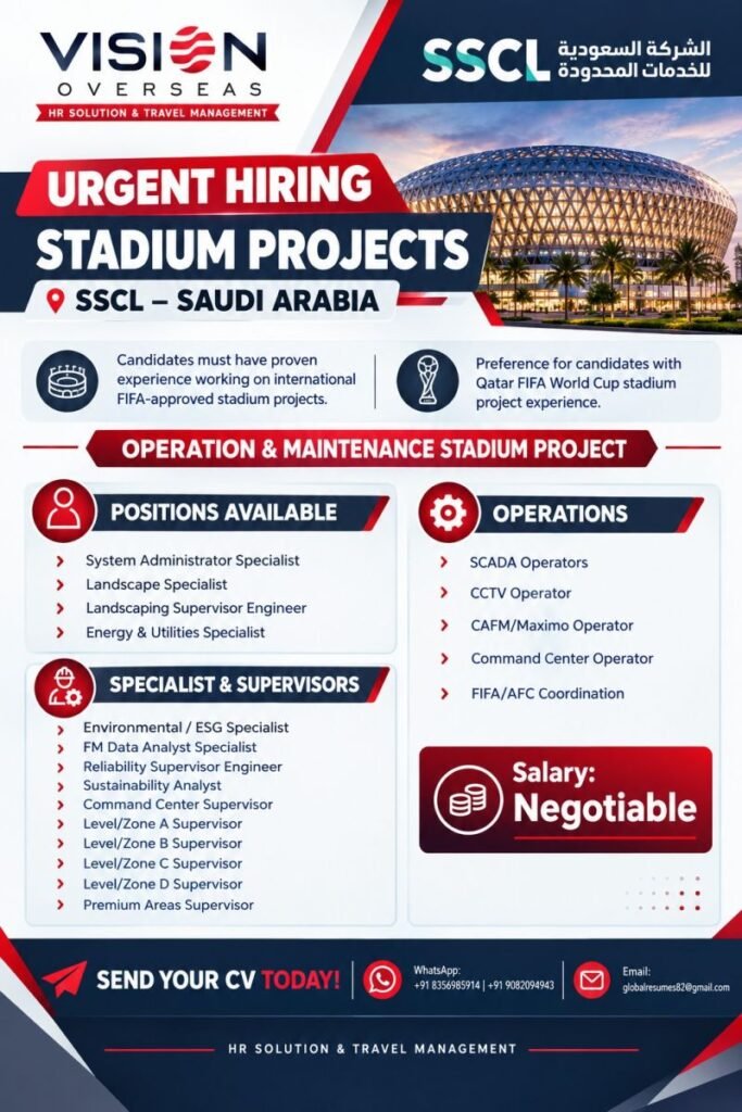Saudi Arabia Jobs 2026 – SSCL Stadium Project Hiring 