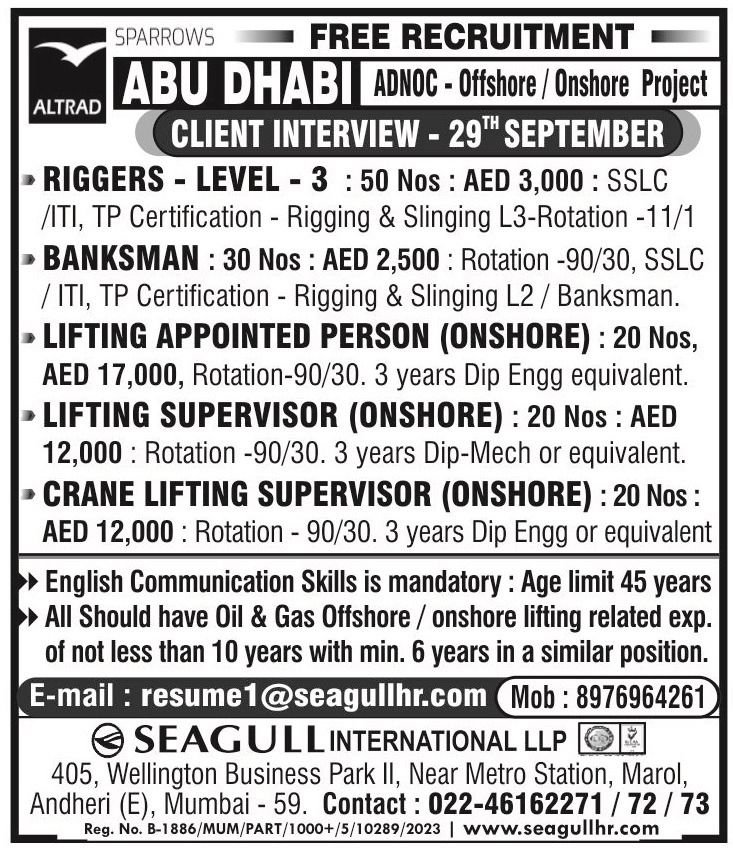 UAE Jobs 2026 – Altrad Sparrows Hiring For offshore and onshore projects