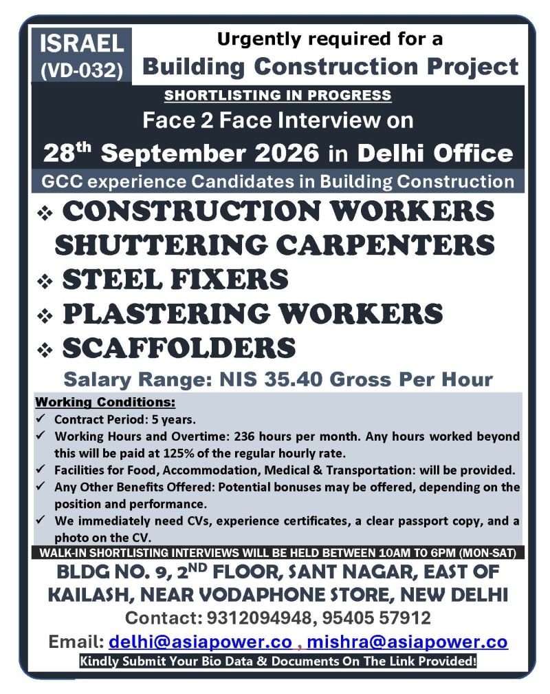 Israel Jobs 2026 – Urgent Building Construction Recruitment