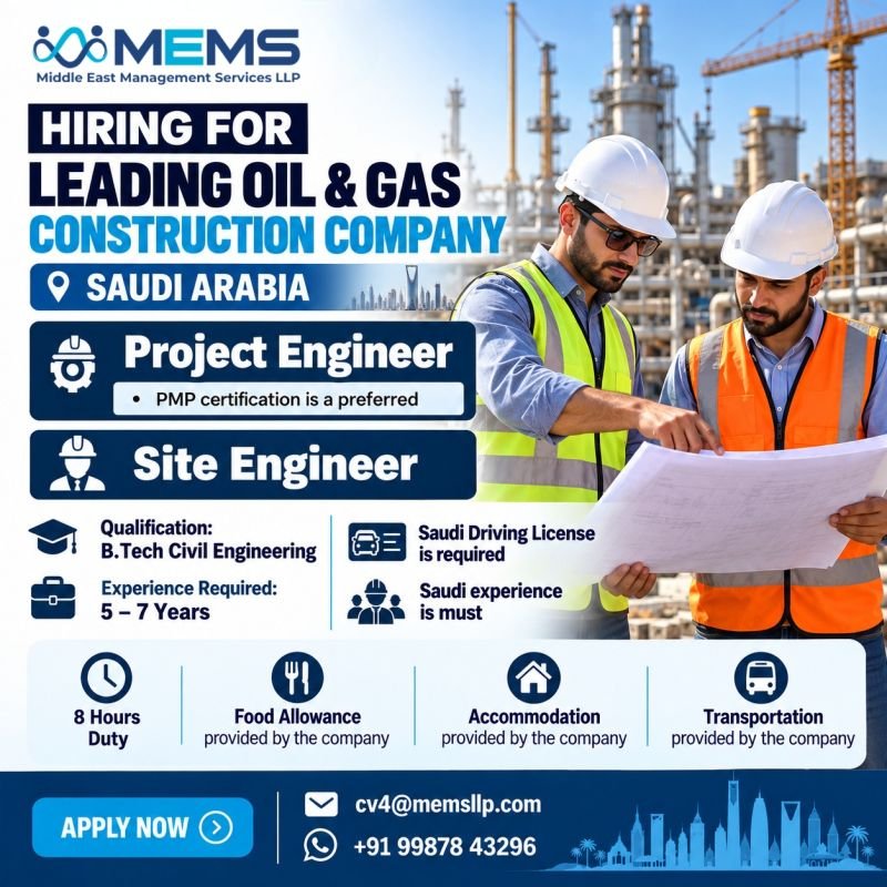 Hiring for a Leading Oil & Gas Construction Company – Saudi Arabia