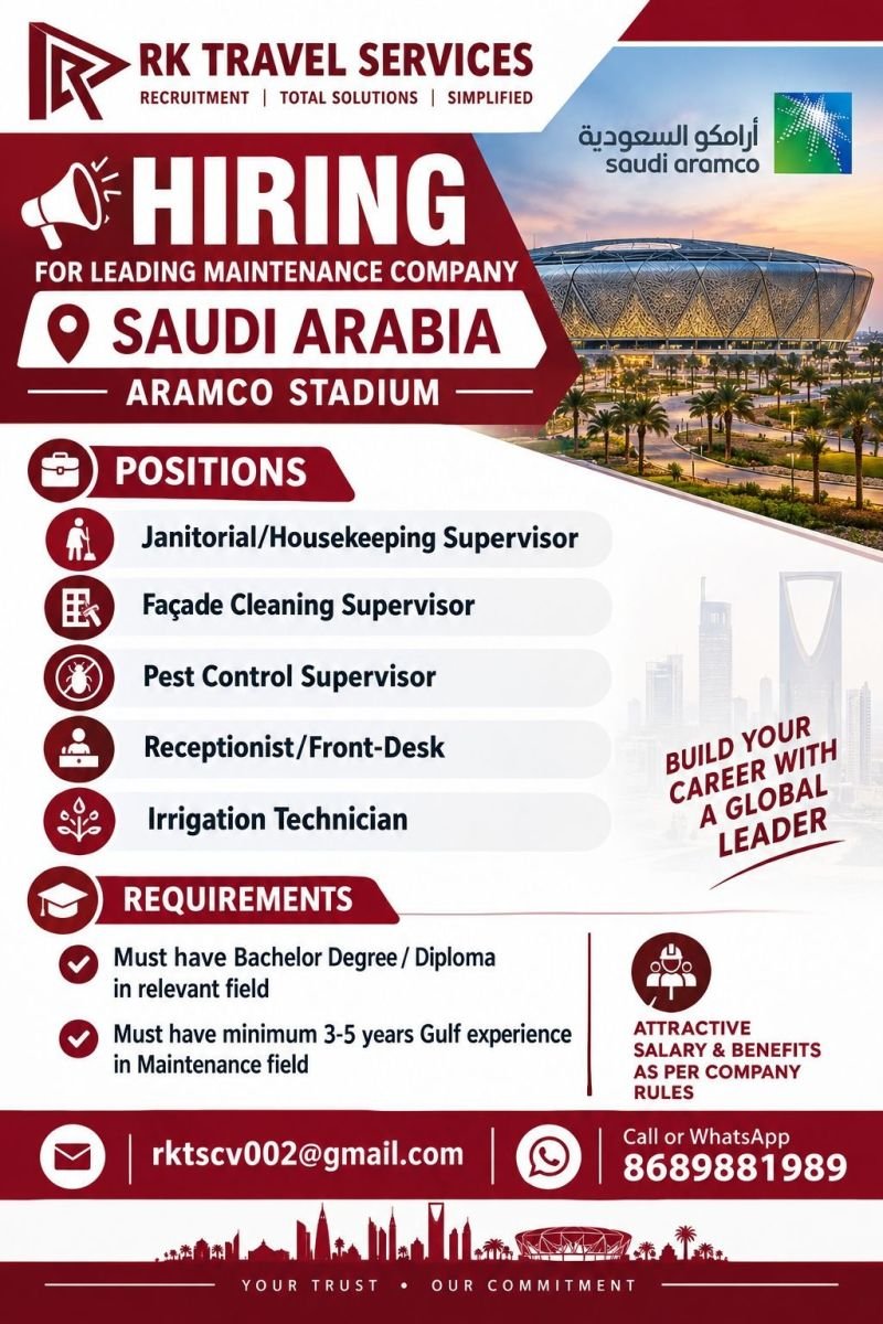hiring for a leading Maintenance Company in Saudi Arabia