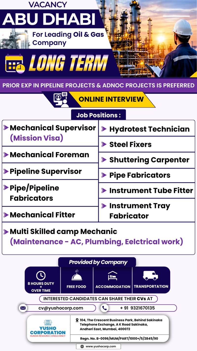 UAE : Hiring For A leading Oil & Gas company in Abu Dhabi 