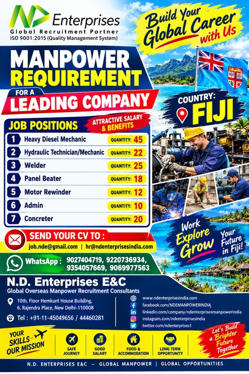 Hiring For Leading Company in FIJI