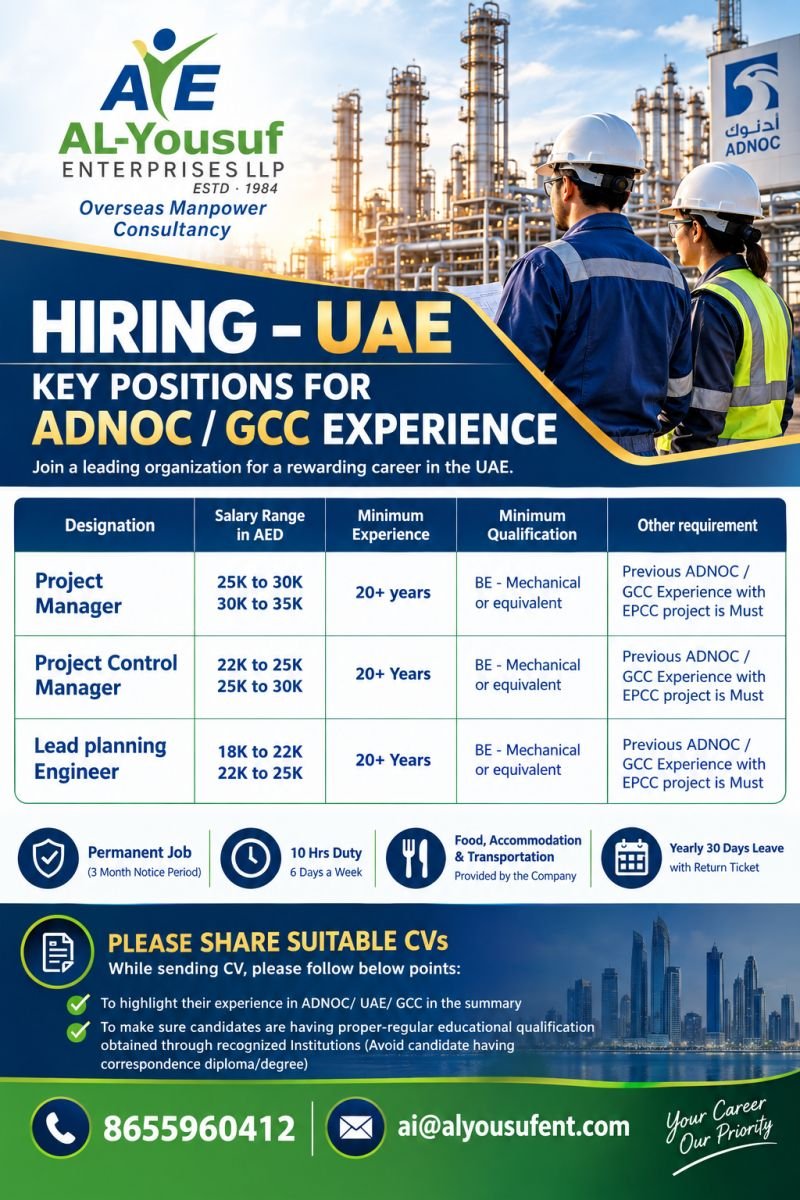 UAE Jobs 2026 – Hiring engineering and project management professionals