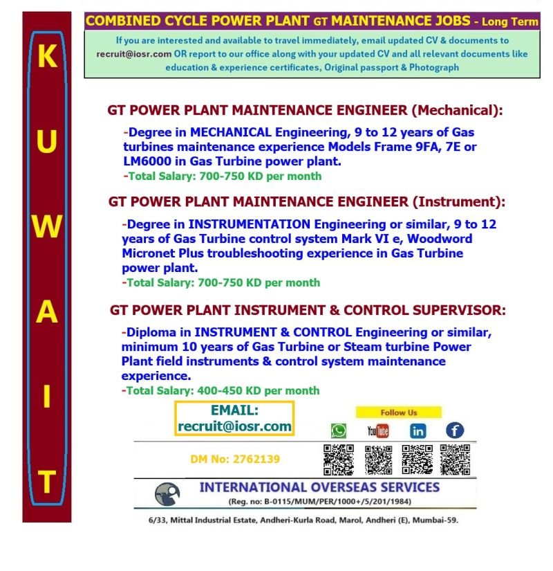 Kuwait Power Plant Maintenance Jobs 2026 – Apply Now
