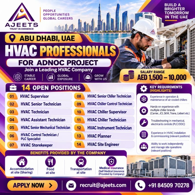 UAE : Hiring For HVAC operation & maintenance Project