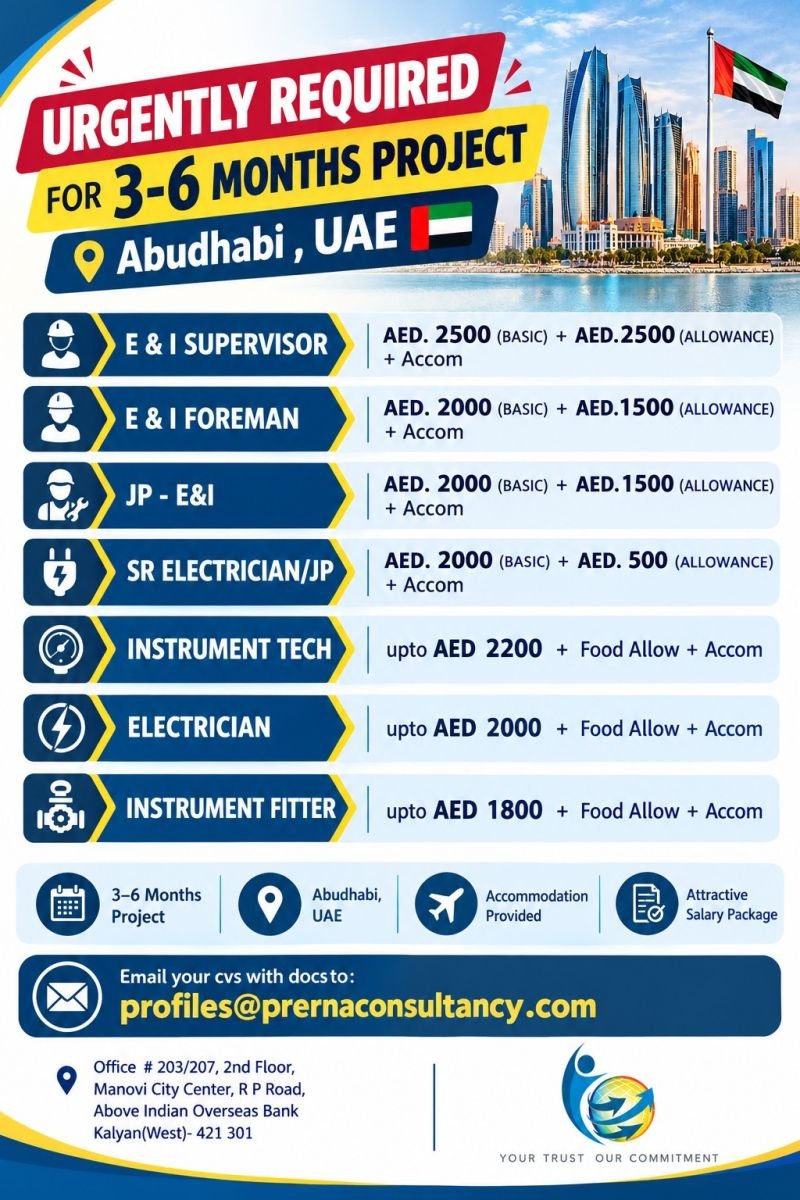 UAE Jobs 2026 – Hiring For a 3–6 month project in Abu Dhabi