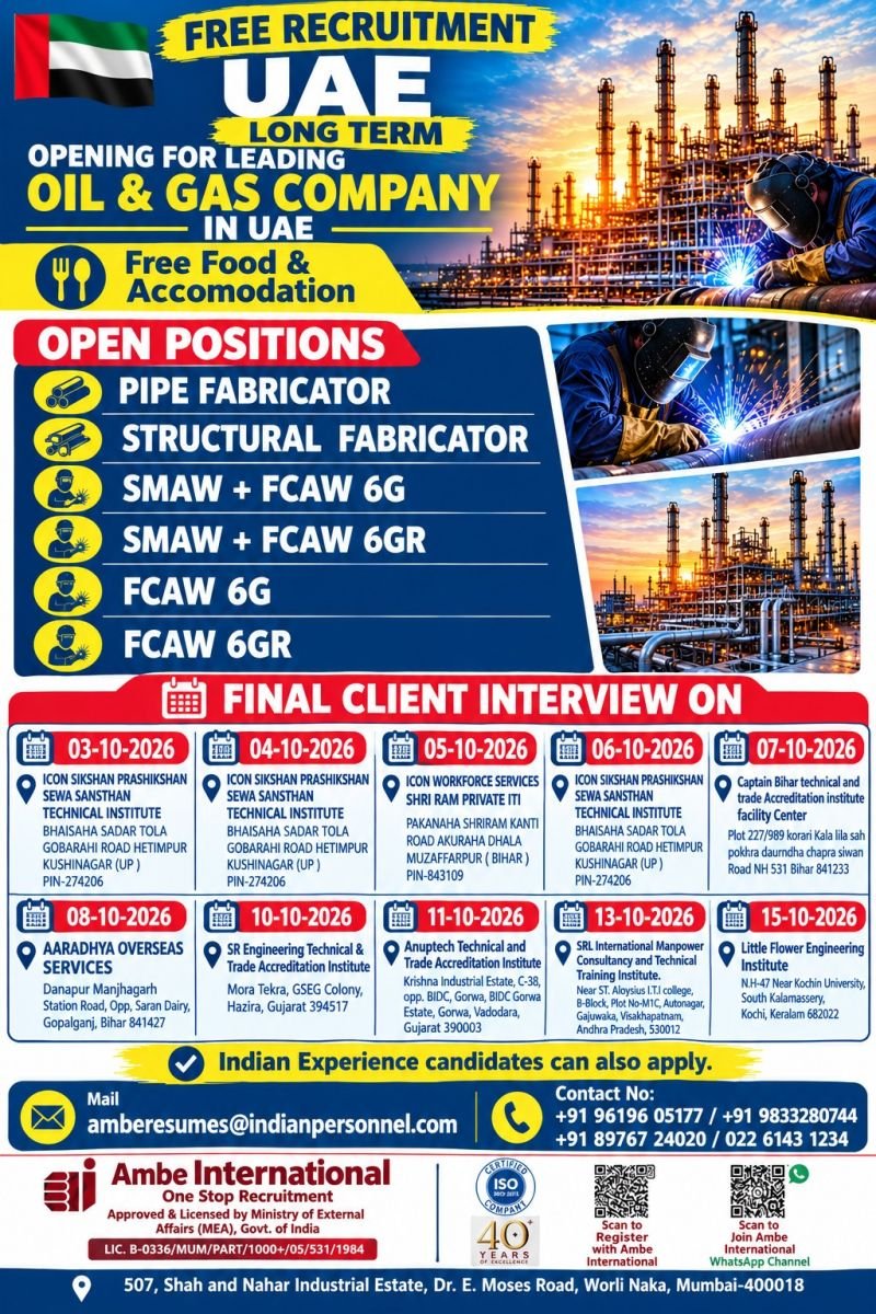 Job Opening for a Leading Oil & Gas Company in UAE