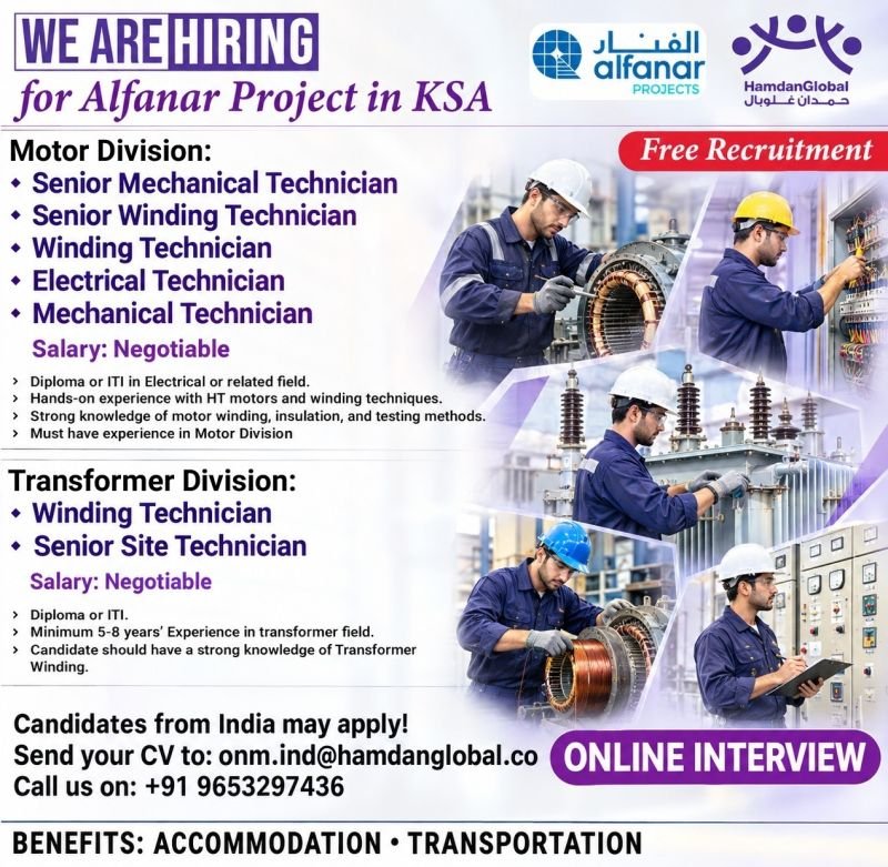 Urgent hiring for Alfanar Project in Saudi Arabia