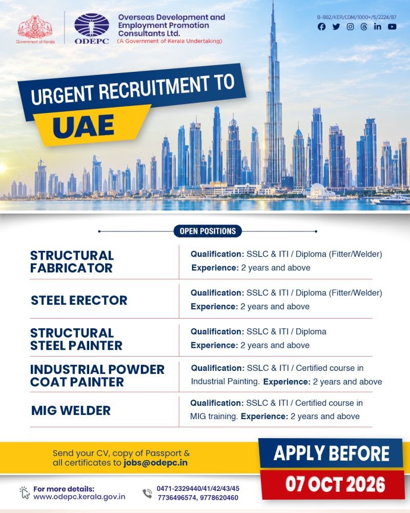 Urgent Recruitment To UAE : Apply Now