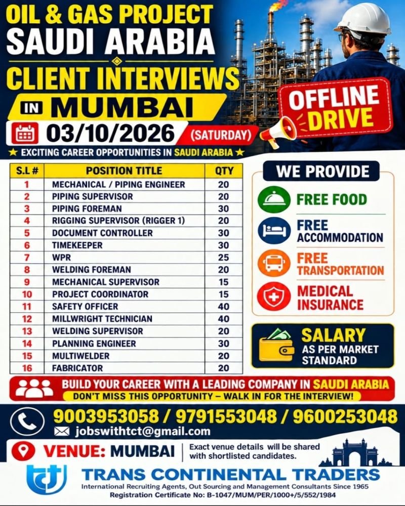 Recruiting For leading company in Saudi Arabia - Oil & Gas Co. Recruiting For leading company in Saudi Arabia - Oil & Gas Co.