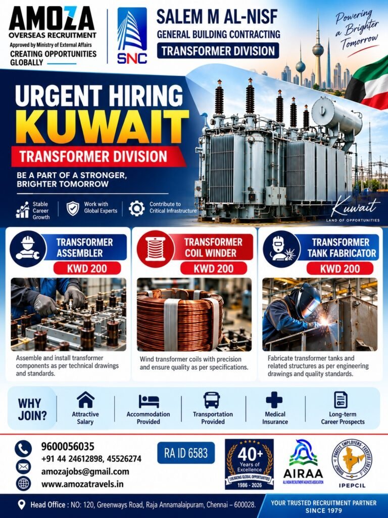 Kuwait Jobs 2026 – Hiring for Transformer Division of Salem M Al-Nisf General Building Contracting