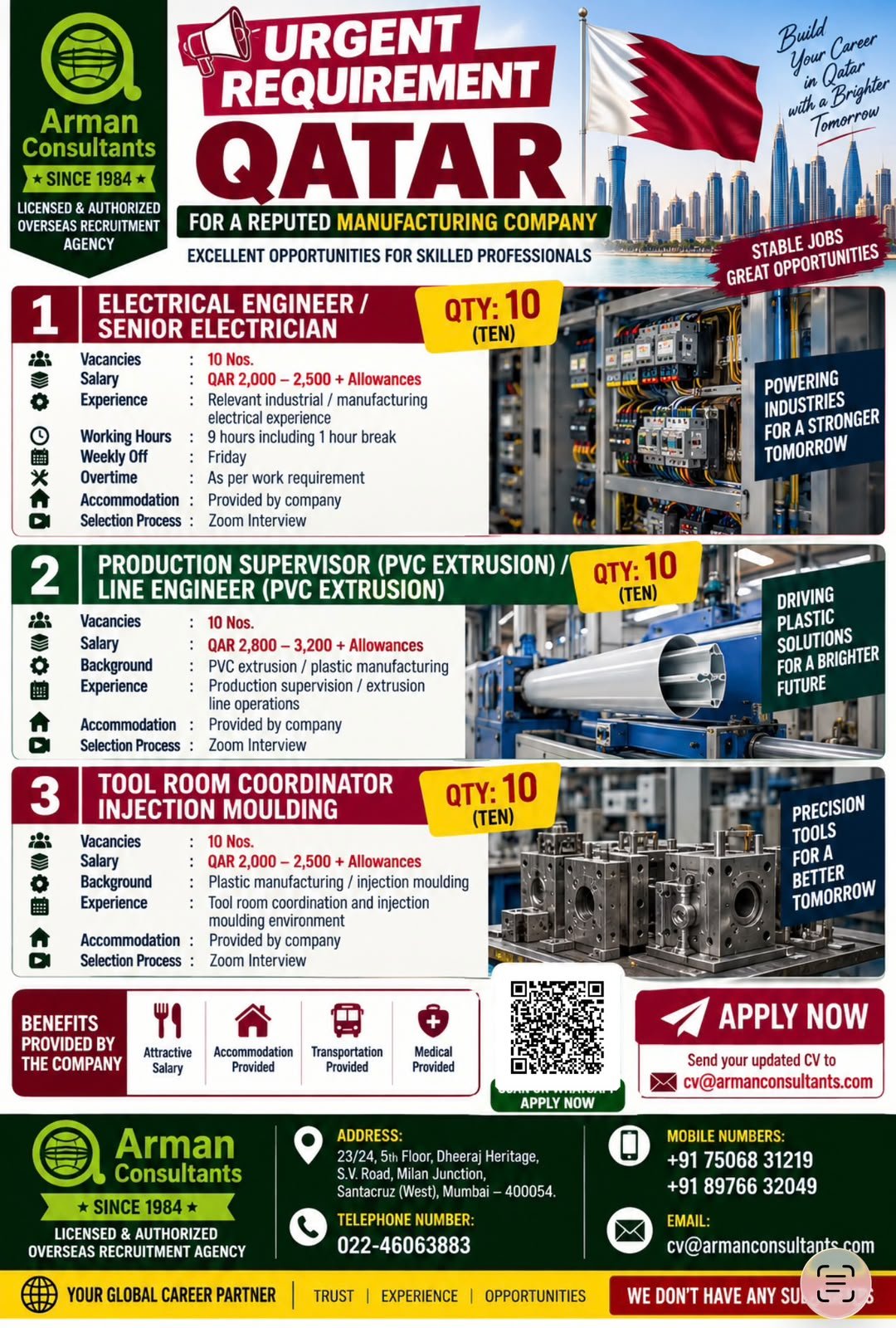 Qatar Jobs 2026 – Urgent Recruitment for Electrical, Production & Manufacturing Professionals