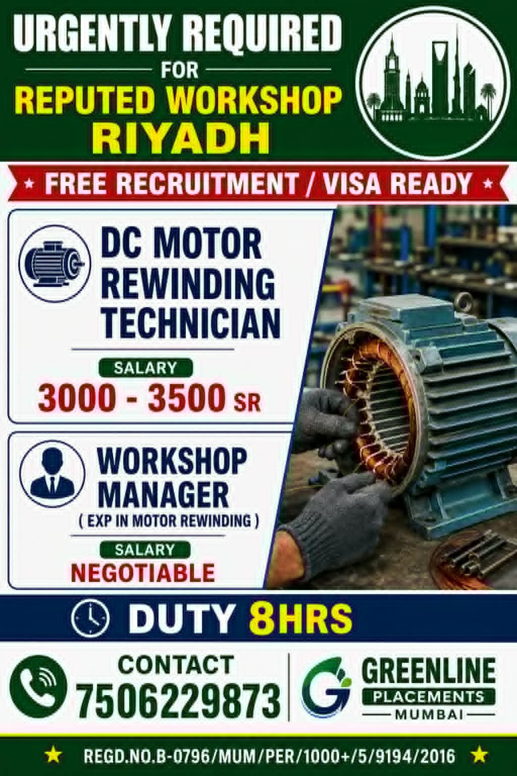 Saudi Arabia Jobs 2026: DC Motor Rewinding Technician and Workshop Manager Vacancies in Riyadh