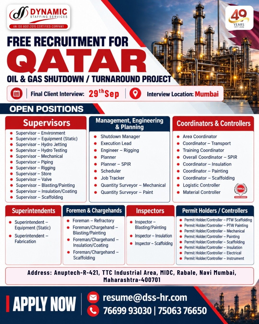 Qatar Oil & Gas Jobs 2026 – Hiring Supervisors, Engineers, Planners & Coordinators