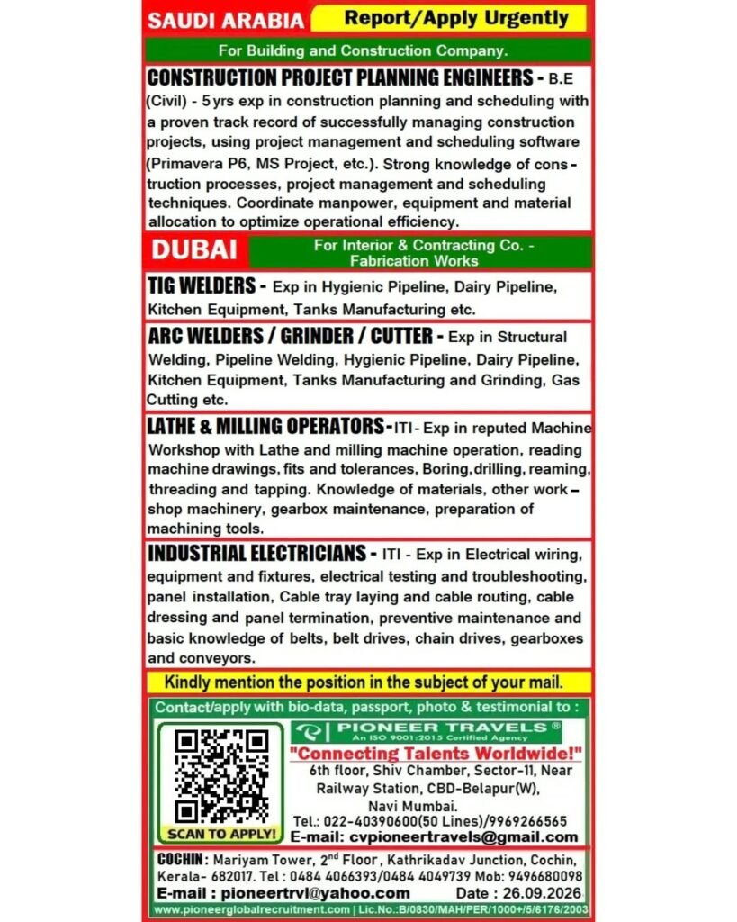 Urgent Hiring For Saudi Arabia & Dubai Urgent Hiring For Saudi Arabia & Dubai