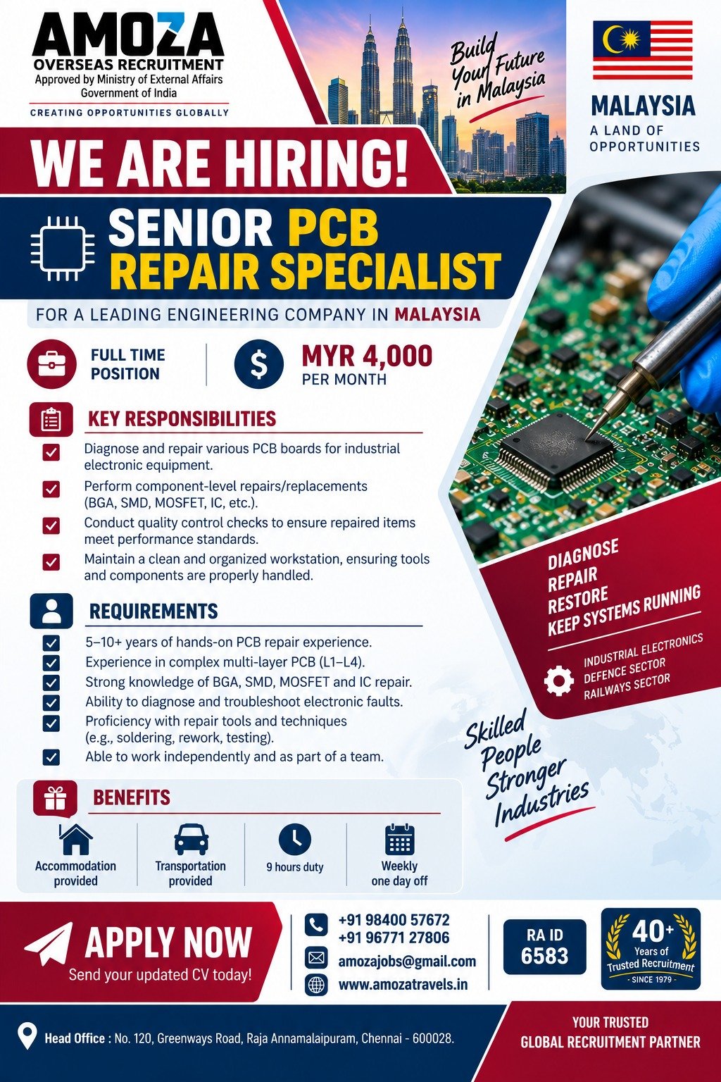 Malaysia Jobs 2026 – Senior PCB Repair Specialist Vacancy | MYR 4,000 Salary