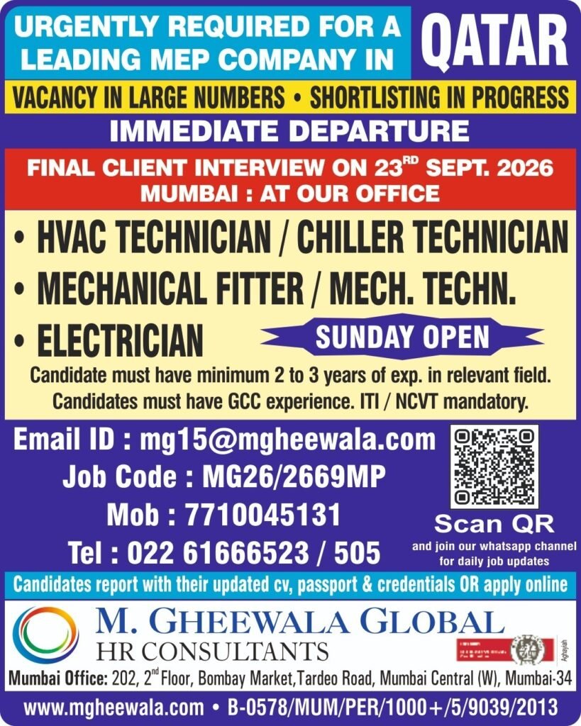 Qatar Jobs 2026 – MEP Company Hiring 