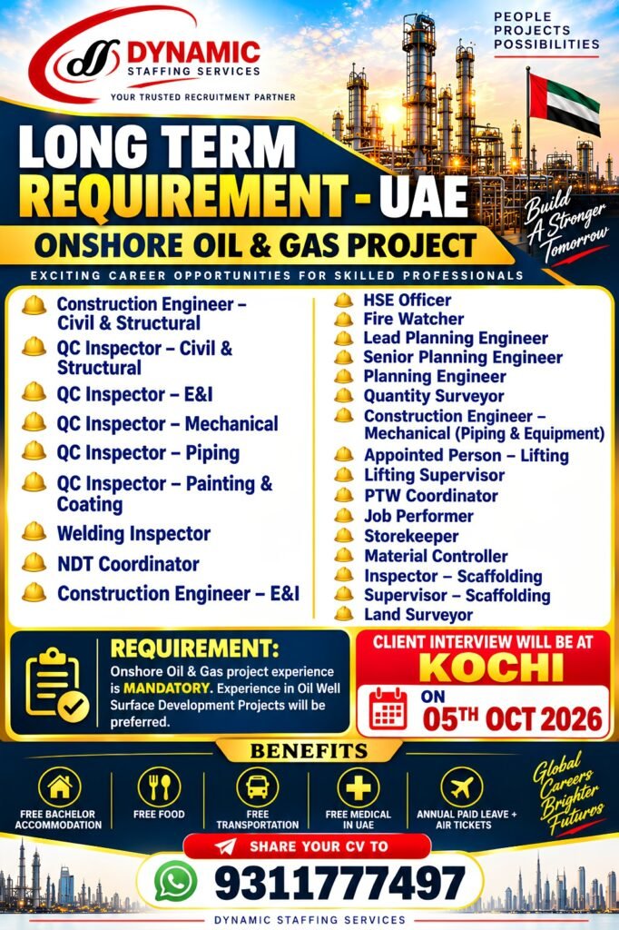 UAE Oil & Gas Jobs 2026 – Long-Term Onshore Project 