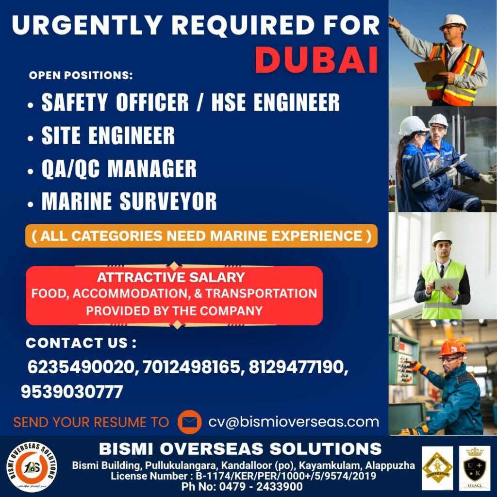 Dubai Jobs 2026: Safety Officer, Site Engineer, QA/QC Manager & Marine Surveyor
