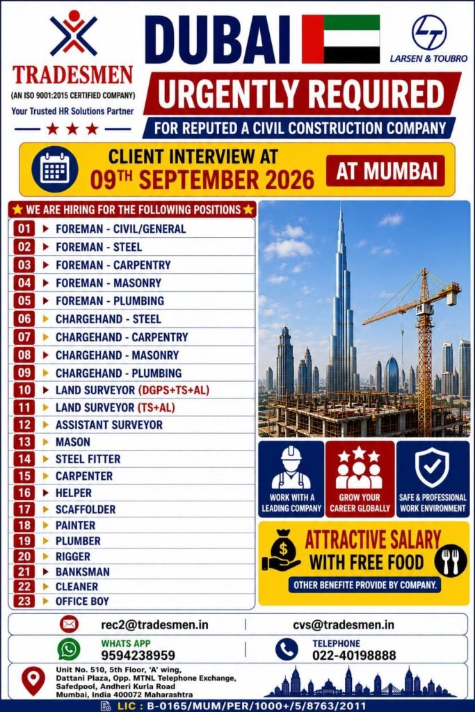 Dubai Jobs 2026: Urgent Hiring for Civil Construction Company 