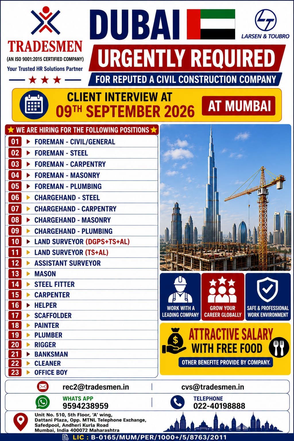 Dubai Jobs 2026: Urgent Hiring for Civil Construction Company 