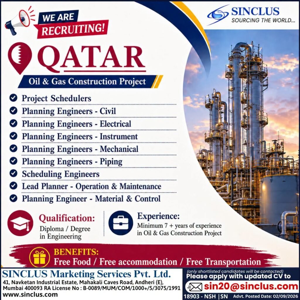 Qatar : Hiring For major Oil & Gas Construction Project