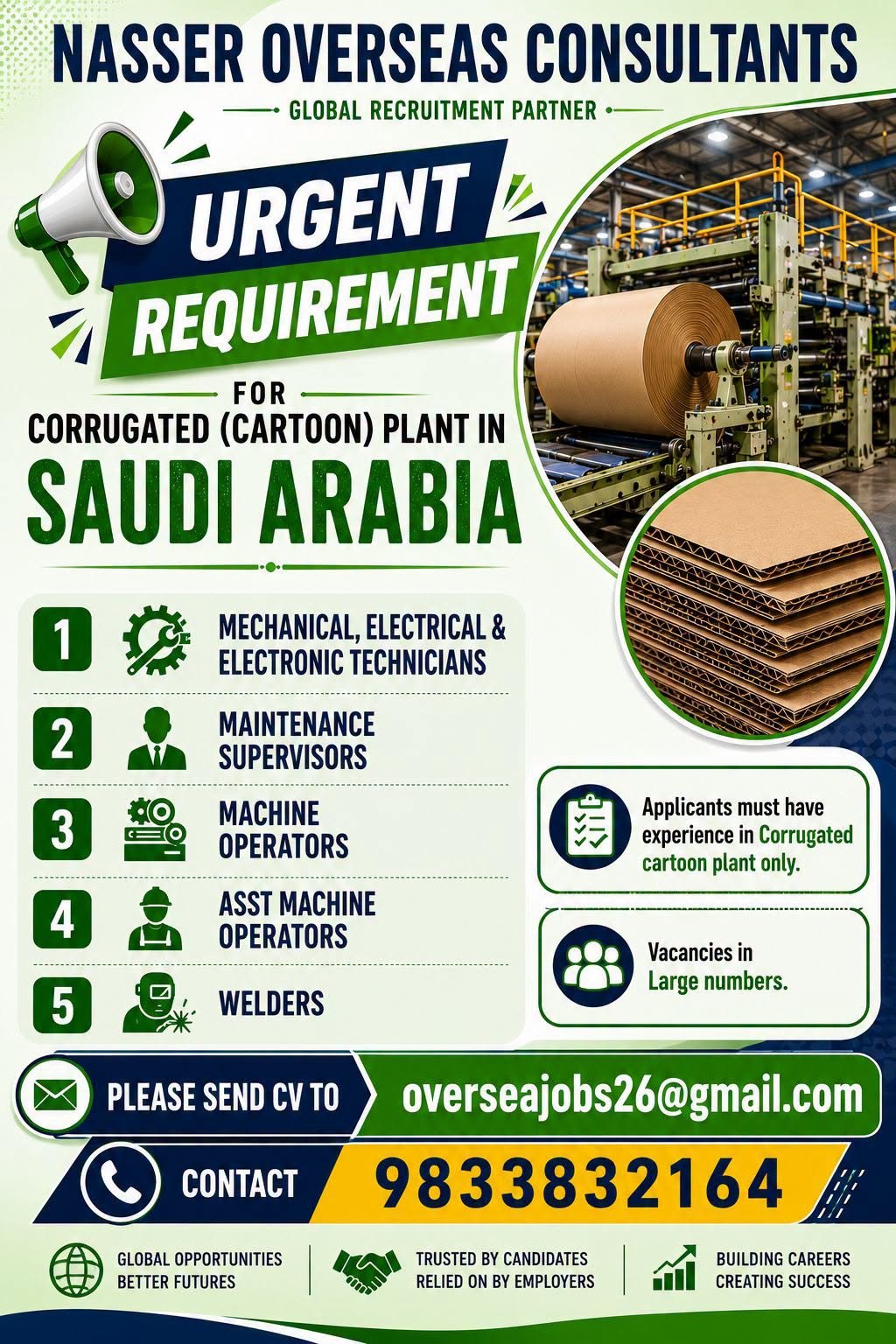 Saudi Arabia Jobs 2026: Corrugated Cartoon Plant Vacancies
