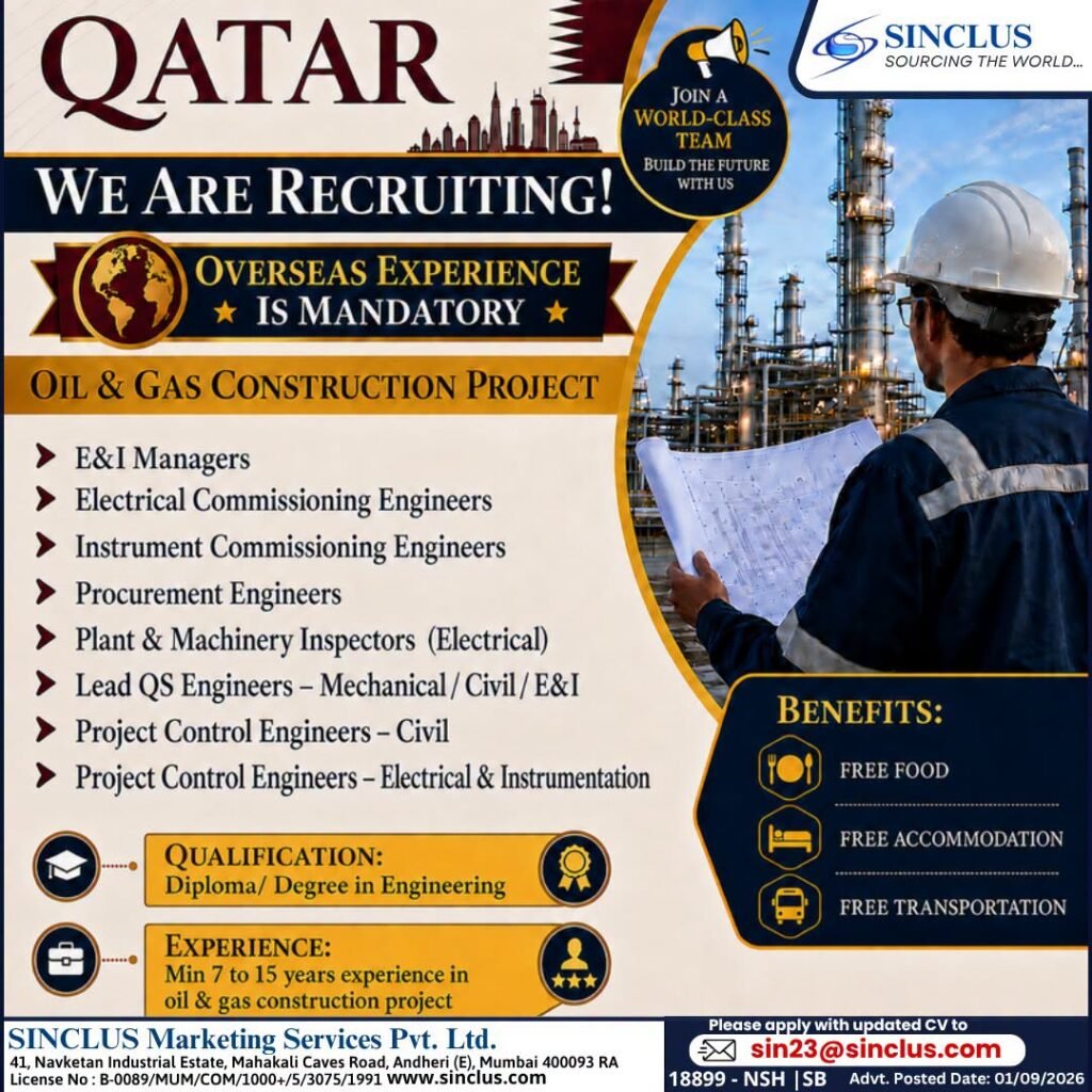 Qatar Oil & Gas Jobs 2026 – Urgent Hiring for Engineering Professionals