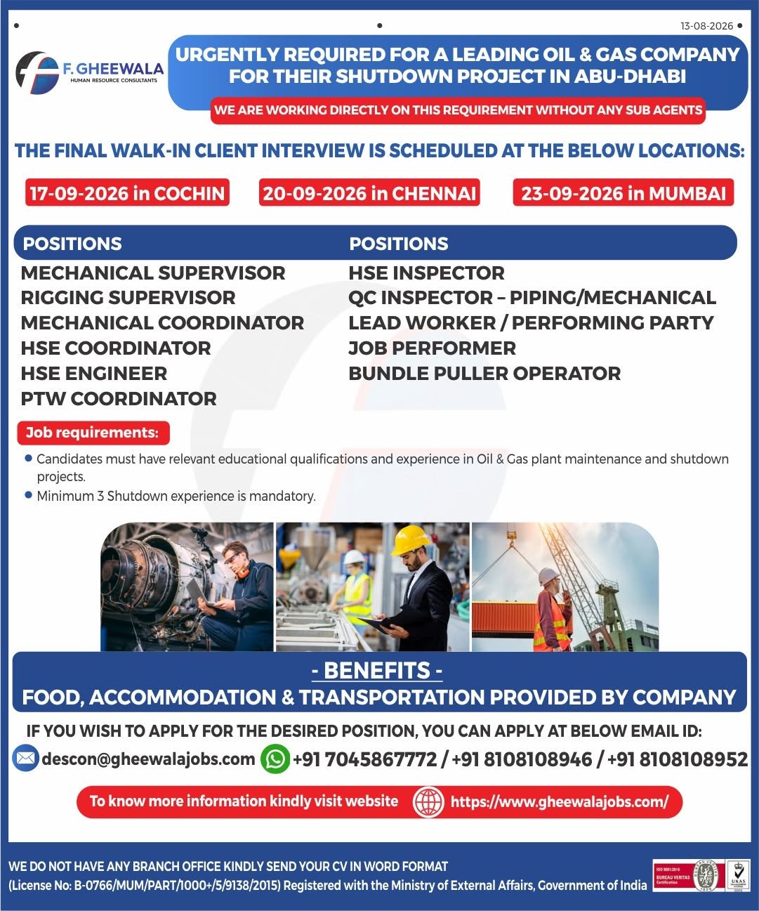 Abu Dhabi Jobs 2026: Oil & Gas Shutdown Project Vacancies 