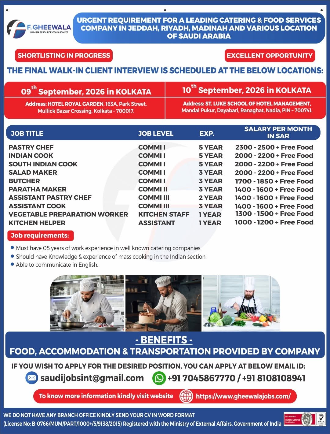 Saudi Arabia Jobs 2026: Catering and Food Service Vacancies with Free Food, Accommodation and Transport