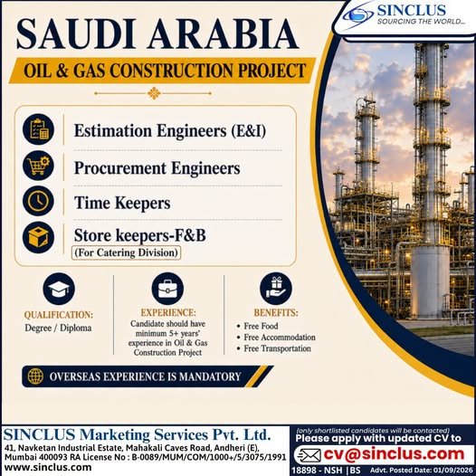 Saudi Arabia Jobs 2026 – Oil & Gas Construction Vacancies | Apply Now