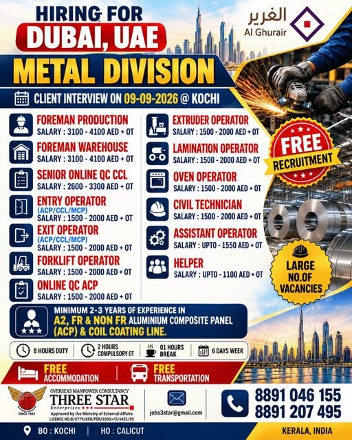 Urgent Hiring: Dubai, UAE (Metal Division - Al Ghurair) Urgent Hiring: Dubai, UAE (Metal Division - Al Ghurair)