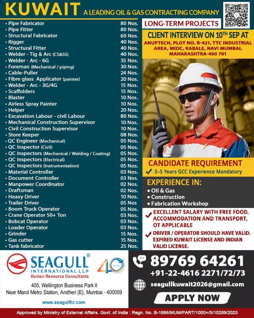 Kuwait Oil & Gas Jobs 2026 – Urgent Recruitment for Long-Term Projects