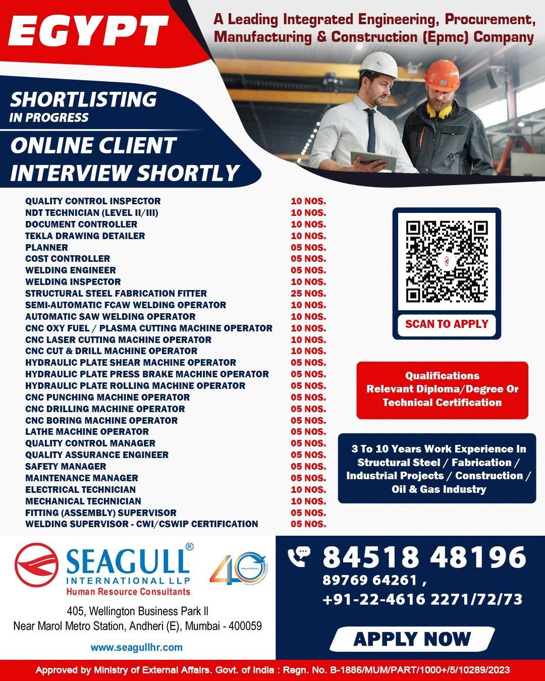 Egypt Jobs 2026: Urgent Vacancies in EPC, Structural Steel, Fabrication and Construction