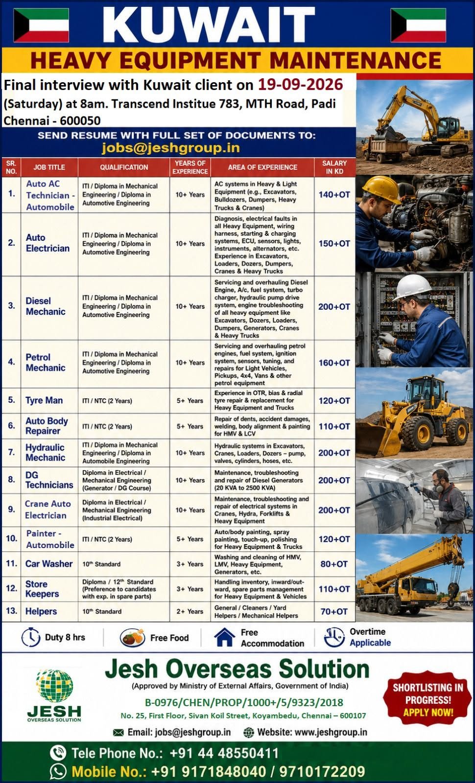 Kuwait Jobs 2026: Heavy Equipment Maintenance Vacancies