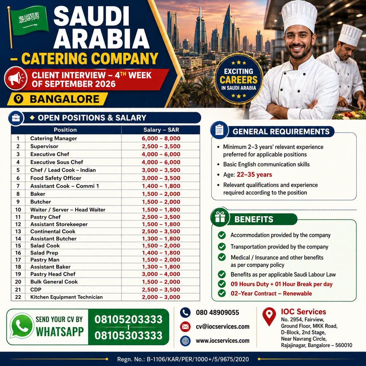 Urgent Hiring For A leading catering company in Saudi Arabia 