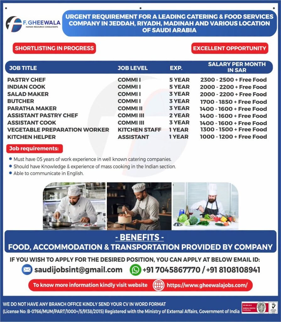 Saudi Arabia Jobs 2026: Catering & Food Service Vacancies 