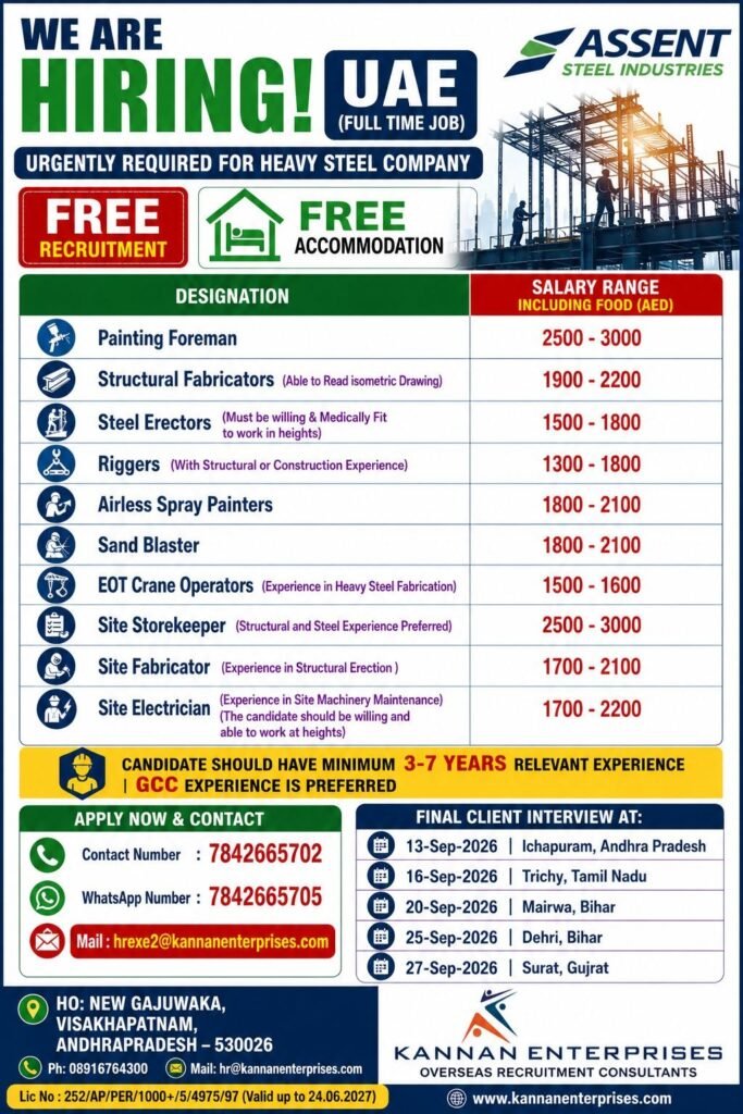 Assent Steel Industries UAE Jobs 2026: Urgent Hiring