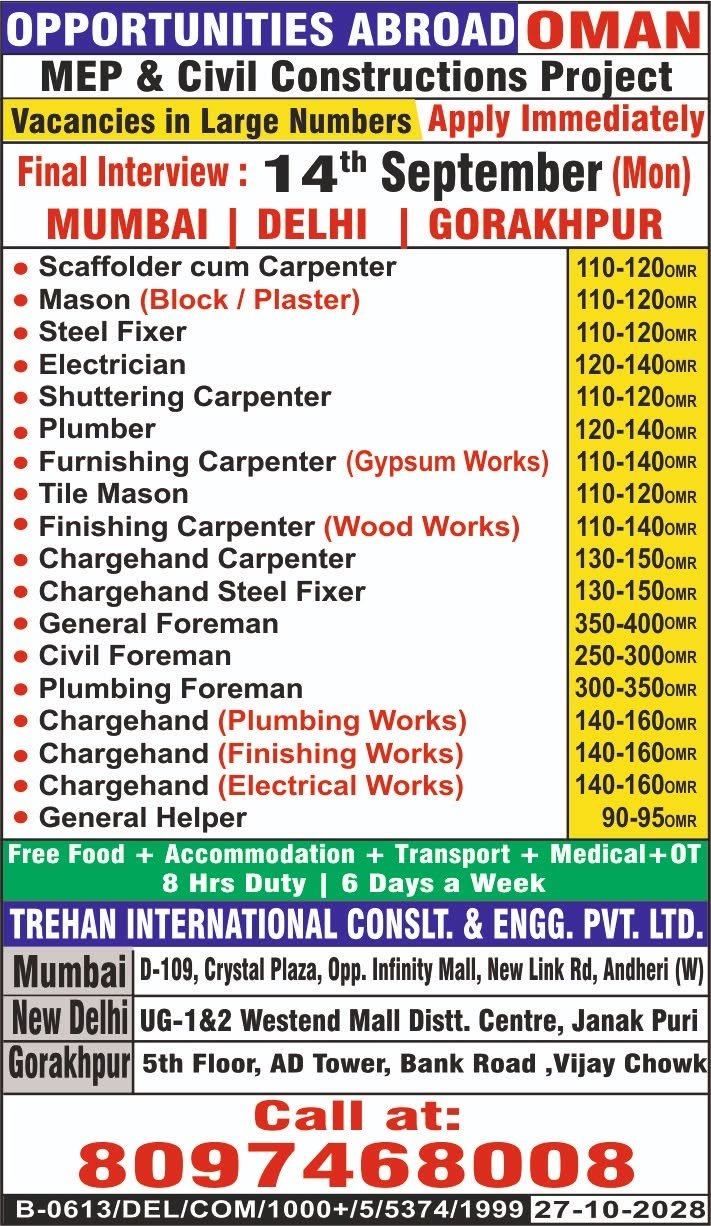 Oman Jobs 2026: MEP & Civil Construction Vacancies in Large Numbers