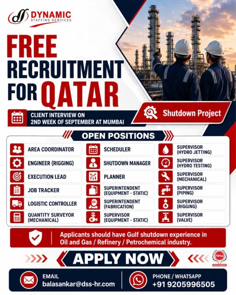 Qatar Oil & Gas Shutdown Jobs 2026: Multiple Vacancies for Experienced Professionals
