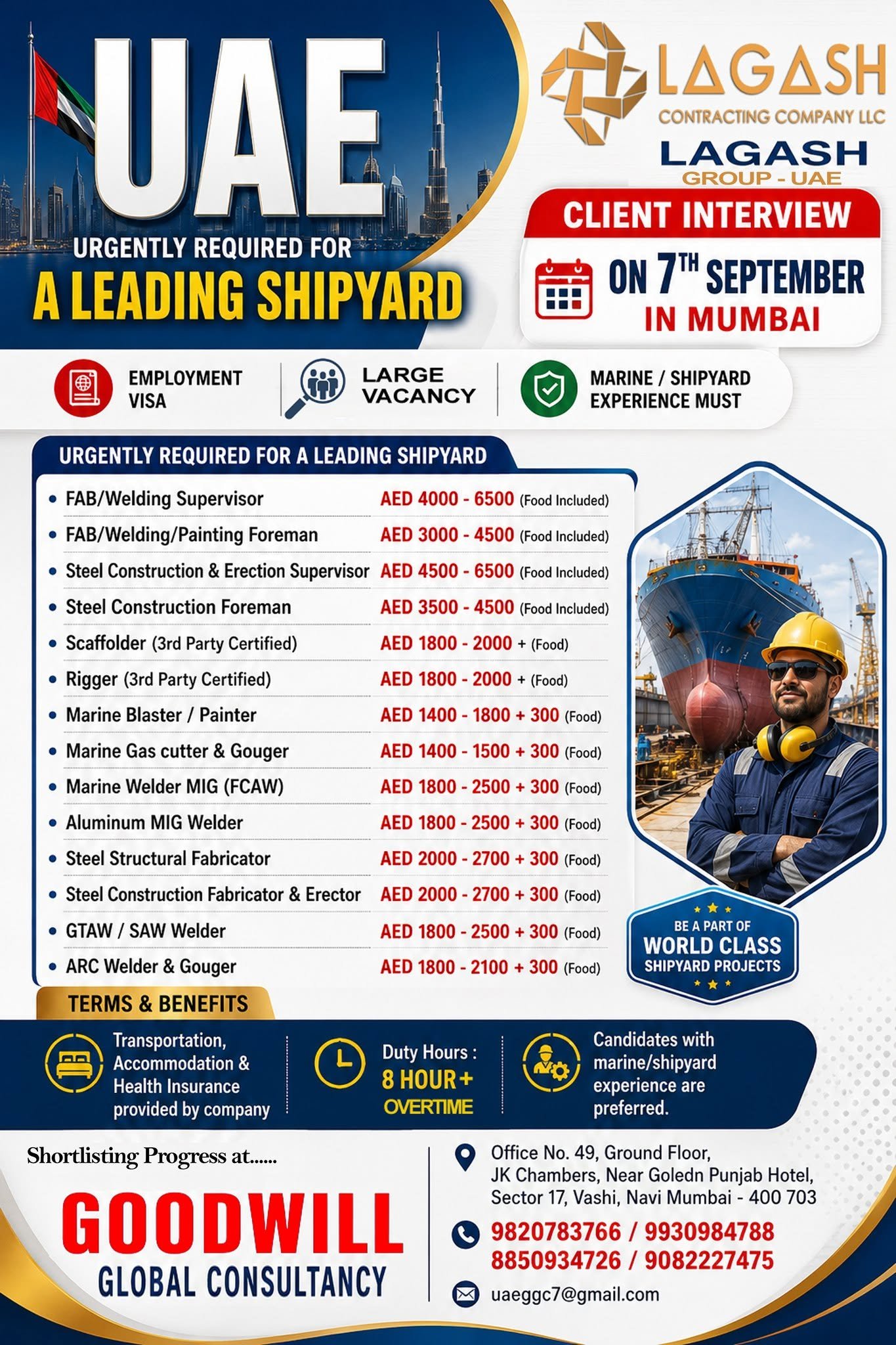 UAE Shipyard Jobs 2026: Urgent Hiring for multiple marine and shipyard positions