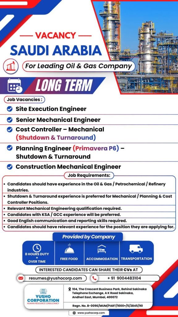 Hiring for Saudi Arabia – Long-Term Oil & Gas Opportunities