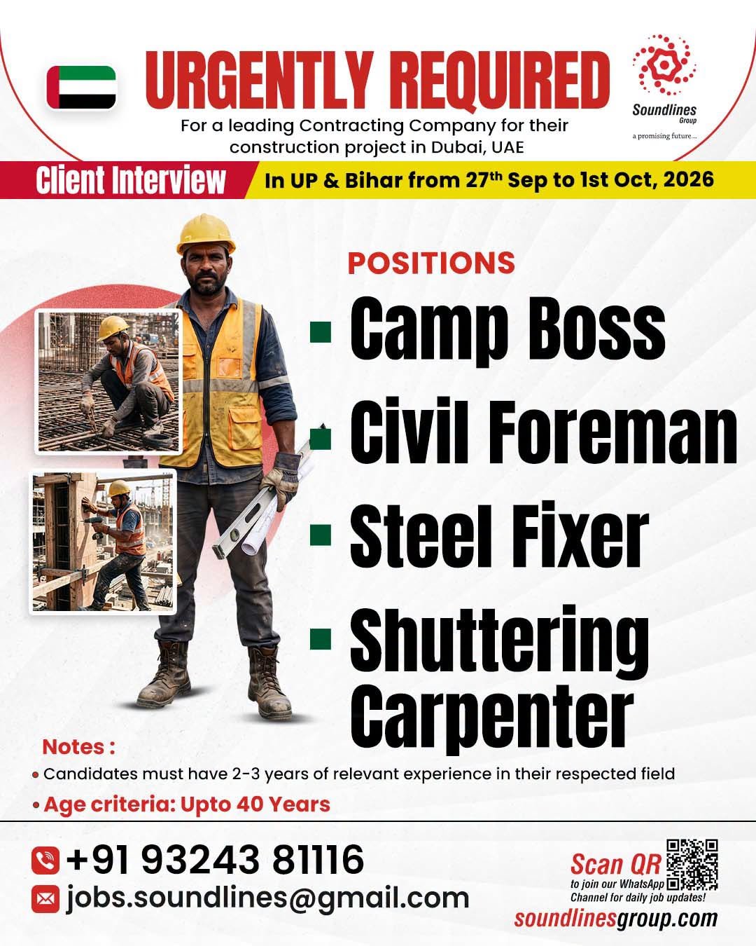 UAE : Hiring For a leading Contracting Company for their construction project in Dubai